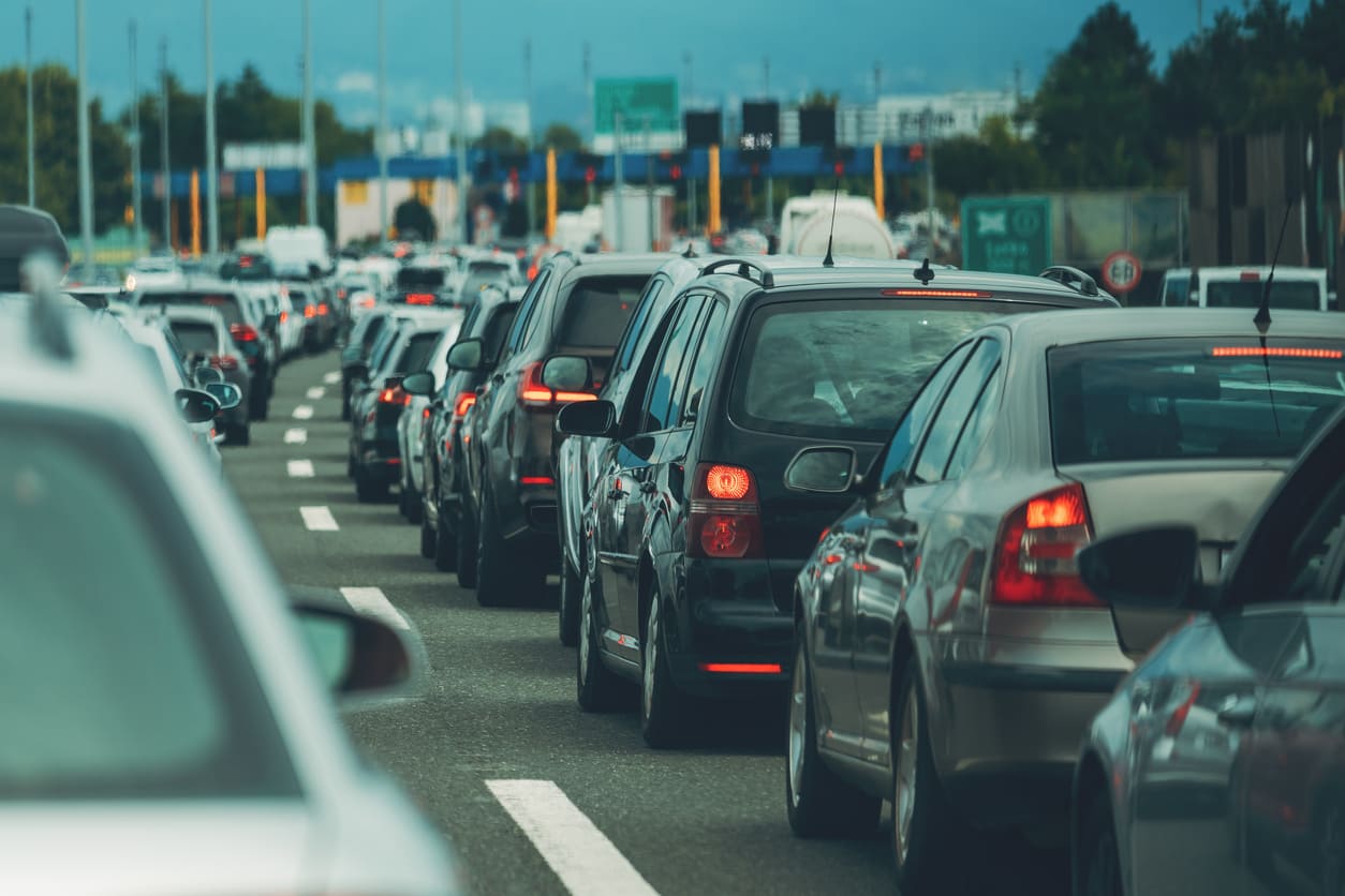 cars in traffic after multi vehicle accident